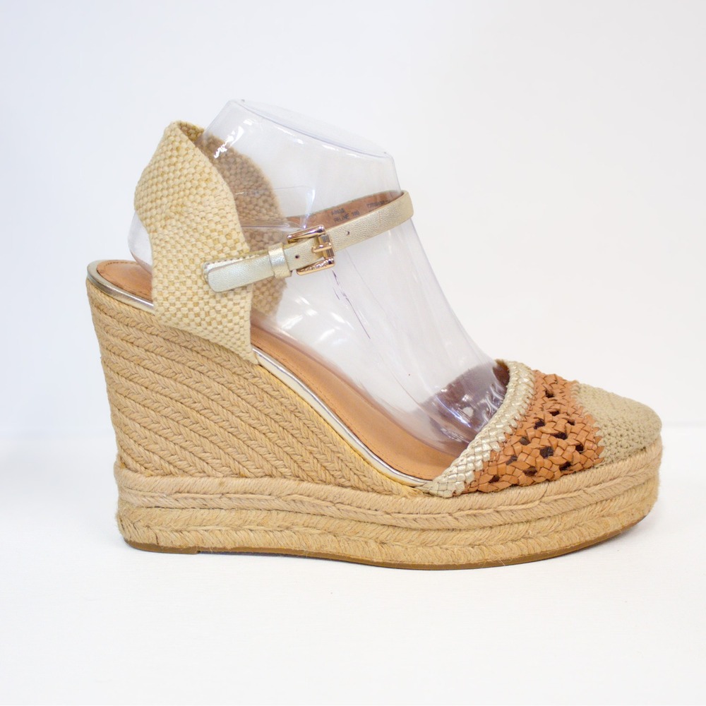 Coach Feline Crochet Espadrille Wedge Sandals 10 Refined Fabric, artisanal